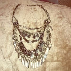 Silver boho statement necklace